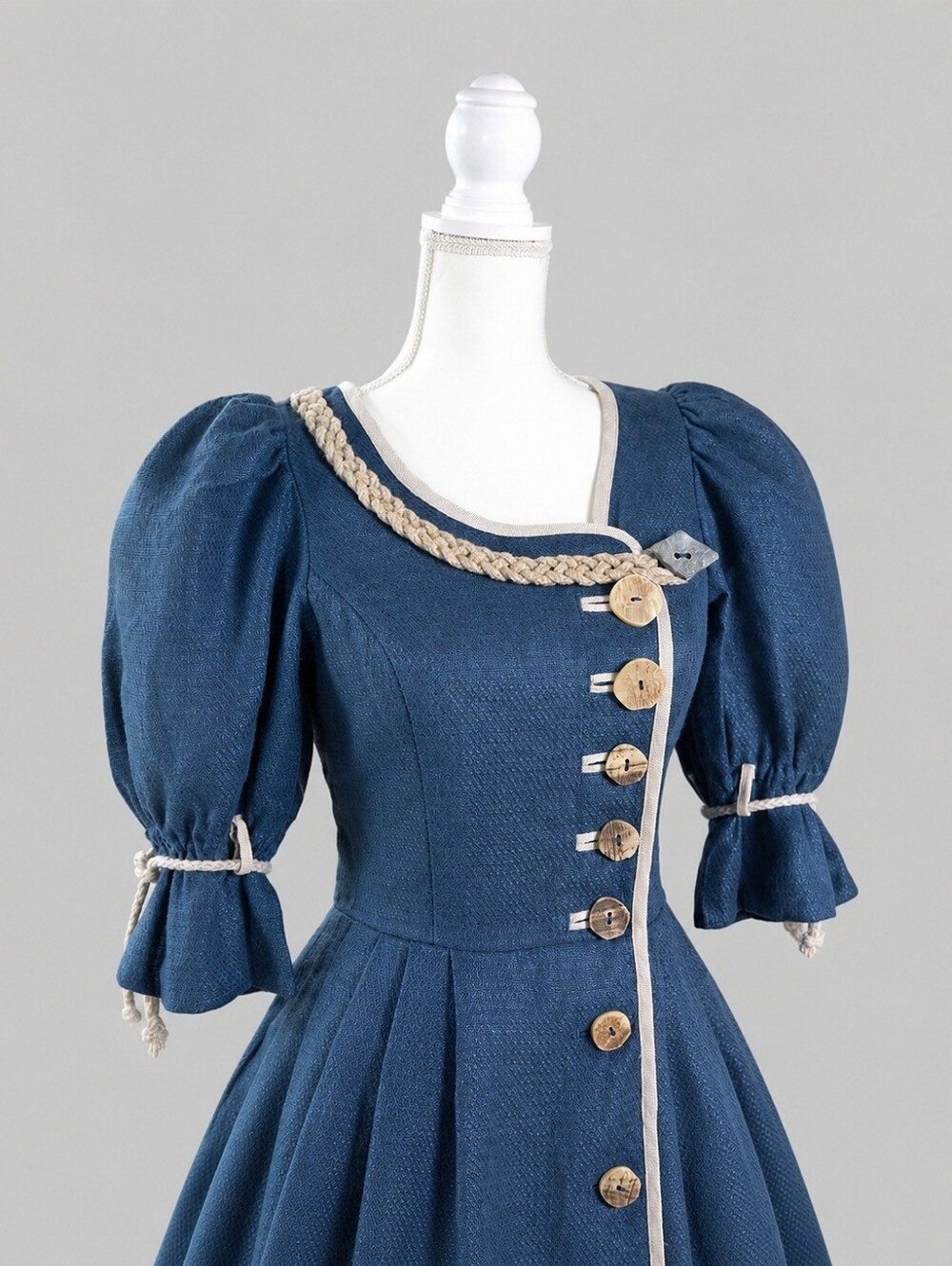 Vintage Navy Blue Dress with Button Accents